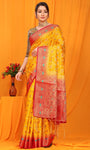 Yellow And Red Pure Silk Kanjivaram Saree With Zari Weaving