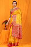 Yellow And Red Pure Silk Kanjivaram Saree With Zari Weaving