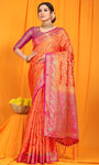 Orange And Pink Pure Silk Kanjivaram Saree With Zari Weaving