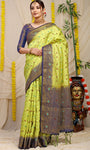 Parrot And Blue Pure Silk Kanjivaram Saree With Zari Weaving