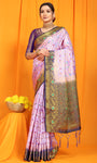 Purple And Blue Pure Silk Kanjivaram Saree With Zari Weaving