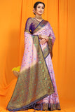 Purple And Blue Pure Silk Kanjivaram Saree With Zari Weaving