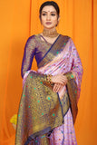 Purple And Blue Pure Silk Kanjivaram Saree With Zari Weaving