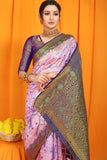 Purple And Blue Pure Silk Kanjivaram Saree With Zari Weaving