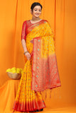 Yellow And Red Pure Silk Kanjivaram Saree With Zari Weaving