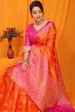 Orange And Pink Pure Silk Kanjivaram Saree With Zari Weaving