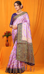 Purple And Blue Pure Silk Kanjivaram Saree With Zari Weaving