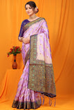 Purple And Blue Pure Silk Kanjivaram Saree With Zari Weaving