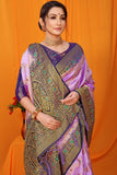 Purple And Blue Pure Silk Kanjivaram Saree With Zari Weaving