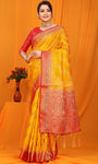 Yellow And Red Pure Silk Kanjivaram Saree With Zari Weaving