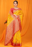 Yellow And Red Pure Silk Kanjivaram Saree With Zari Weaving