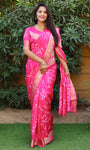 Pink Pure Silk Original Bandhani Saree With Zari Weaving Border