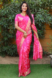 Pink Pure Silk Original Bandhani Saree With Zari Weaving Border