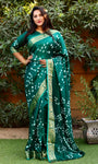 Green Pure Silk Original Bandhani Saree With Zari Weaving Border