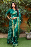 Green Pure Silk Original Bandhani Saree With Zari Weaving Border