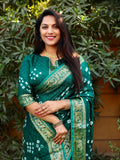 Green Pure Silk Original Bandhani Saree With Zari Weaving Border