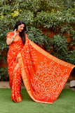 Orange Pure Silk Original Bandhani Saree With Zari Weaving Border