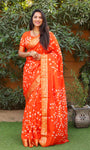 Orange Pure Silk Original Bandhani Saree With Zari Weaving Border