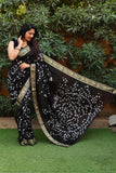 Black Pure Silk Original Bandhani Saree With Zari Weaving Border