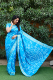 Sky Pure Silk Original Bandhani Saree With Zari Weaving Border