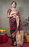 Designer Maroon Pure Silk Paithani Saree With Meena Work Weaving