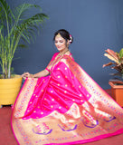 Designer Pink Pure Silk Paithani Saree With Meena Work Weaving