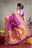 Designer Purple Pure Silk Paithani Saree With Meena Work Weaving