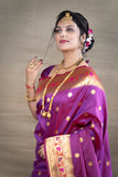 Designer Purple Pure Silk Paithani Saree With Meena Work Weaving