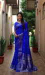 Blue Paithani with Bandhej Saree With Zari Weaving