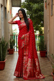 Red Paithani with Bandhej Saree With Zari Weaving