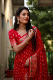 Red Paithani with Bandhej Saree With Zari Weaving