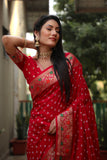 Red Paithani with Bandhej Saree With Zari Weaving