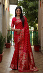 Red Paithani with Bandhej Saree With Zari Weaving