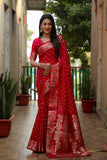 Red Paithani with Bandhej Saree With Zari Weaving