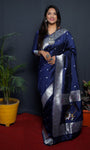 Paithani Grey Pure Silk Saree With Meena Work Weaving