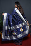 Paithani Grey Pure Silk Saree With Meena Work Weaving