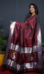 Paithani Maroon Pure Silk Saree With Meena Work Weaving