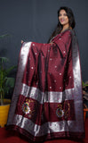 Paithani Maroon Pure Silk Saree With Meena Work Weaving