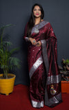 Paithani Maroon Pure Silk Saree With Meena Work Weaving