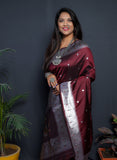 Paithani Maroon Pure Silk Saree With Meena Work Weaving