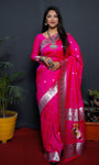 Paithani Pink Pure Silk Saree With Meena Work Weaving