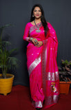 Paithani Pink Pure Silk Saree With Meena Work Weaving