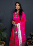 Paithani Pink Pure Silk Saree With Meena Work Weaving