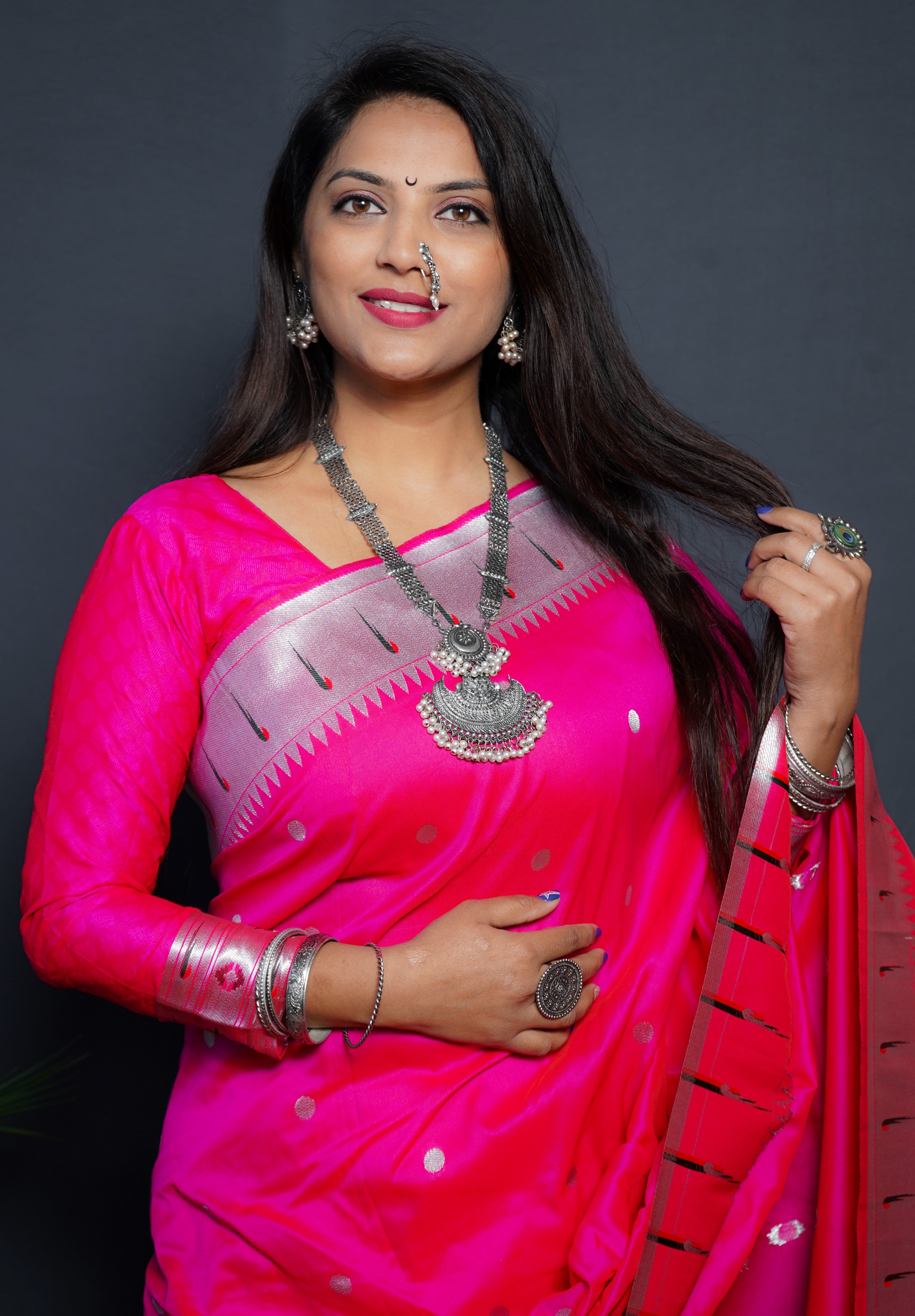 Paithani Pink Pure Silk Saree With Meena Work Weaving