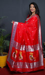 Paithani Red Pure Silk Saree With Meena Work Weaving