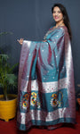 Paithani Teal Pure Silk Saree With Meena Work Weaving