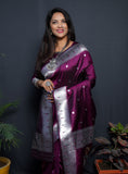 Paithani Wine Pure Silk Saree With Meena Work Weaving