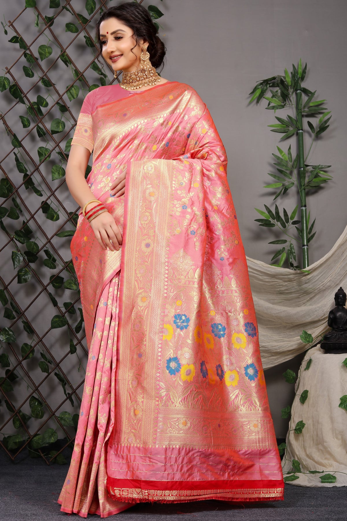 Designer Paithani Peach Pure Silk Saree