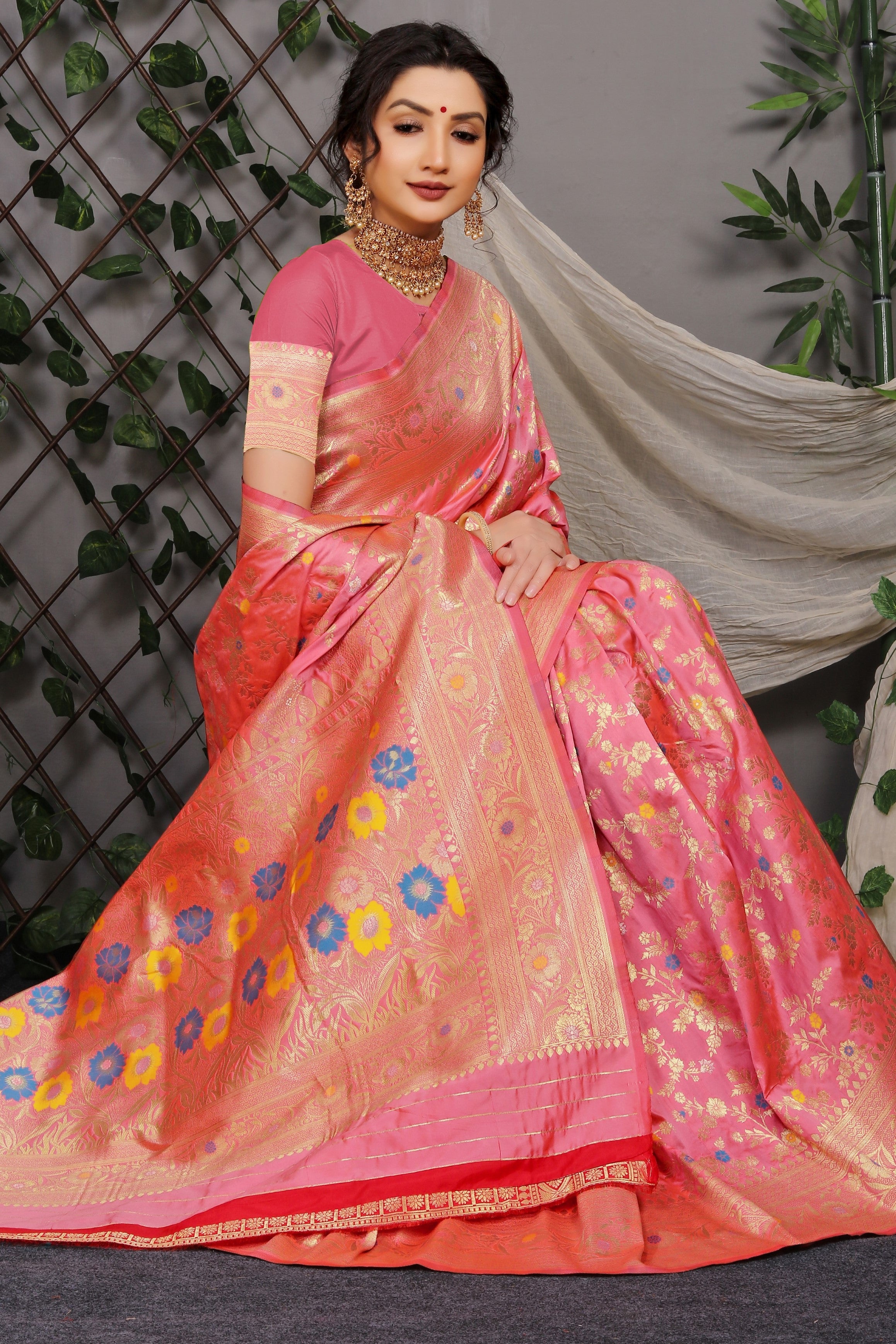 Designer Paithani Peach Pure Silk Saree