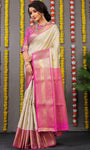 Pure Tissue Silk Cream Kanjivaram Saree Contrast Jari With Figure Design